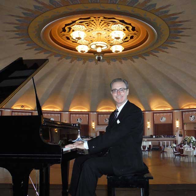 Pianist Kevin Fox performing for an event at the beautiful Catalina Island Casino Ballroom in Avalon, California.